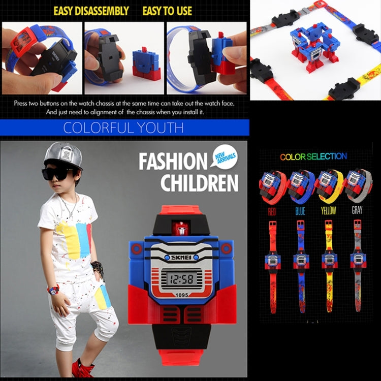 SKMEI Transformation Toy Shape Changing Removable Dial Digital Movement Children Watch with PU Plastic Cement Band(Red)