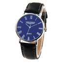 Luminous Round Dial Retro Digital Display Men Quartz Watch with PU Leather Band (Black + Blue)