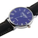Luminous Round Dial Retro Digital Display Men Quartz Watch with PU Leather Band (Black + Blue)