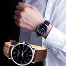 Luminous Round Dial Retro Digital Display Men Quartz Watch with PU Leather Band (Black + Blue)
