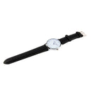Luminous Round Dial Retro Digital Display Men Quartz Watch with PU Leather Band (Black + White)