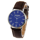 Luminous Round Dial Retro Digital Display Men Quartz Watch with PU Leather Band (Brown + Blue)