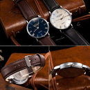 Luminous Round Dial Retro Digital Display Men Quartz Watch with PU Leather Band (Brown + Blue)