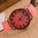 Denim Texture Style Round Dial Retro Digital Display Women & Men Quartz Watch with PU Leather Band(Pink)