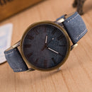 Denim Texture Style Round Dial Retro Digital Display Women & Men Quartz Watch with PU Leather Band(Blue)