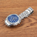 Round Dial 3 Decoration Dials Men Quartz Watch with Metal Band(Blue)