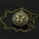 Butterfly Pattern Zinc Alloy Chain Analog Quartz Pocket Watch