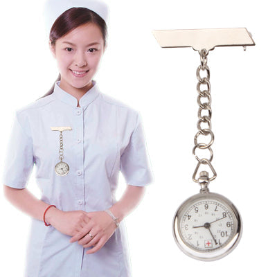 Portable Alloy Nurse Round Quartz Wristwatch Watch with Pin(Silver)