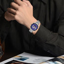 TVG Round Dial Hardlex Watch Window Luminous & Alarm & Week Display Function Quartz + Digital Double Movement Men Watch with Alloy Band(Dark Blue)