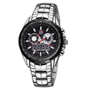 TVG Round Dial Glass Watch Window Luminous & Alarm & Week Display Function Quartz + Digital Double Movement Men Watch with Alloy Band(Black)