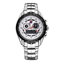 TVG Round Dial Glass Watch Window Luminous & Alarm & Week Display Function Quartz + Digital Double Movement Men Watch with Alloy Band(White)