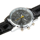 Luminous Round Dial 3 Decoration Dials Unisex Quartz Watch with PU Leather Band(Black)