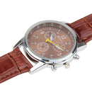Luminous Round Dial 3 Decoration Dials Unisex Quartz Watch with PU Leather Band(Coffee)