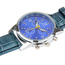 Luminous Round Dial 3 Decoration Dials Unisex Quartz Watch with PU Leather Band(Blue)