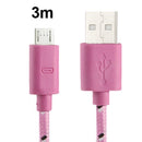 Nylon Netting Style Micro 5 Pin USB Data Transfer / Charge Cable for Galaxy S IV / i9500 / S III / i9300 / Note II / N7100 / Nokia / HTC / Blackberry / Sony, Length: 3m(Pink)