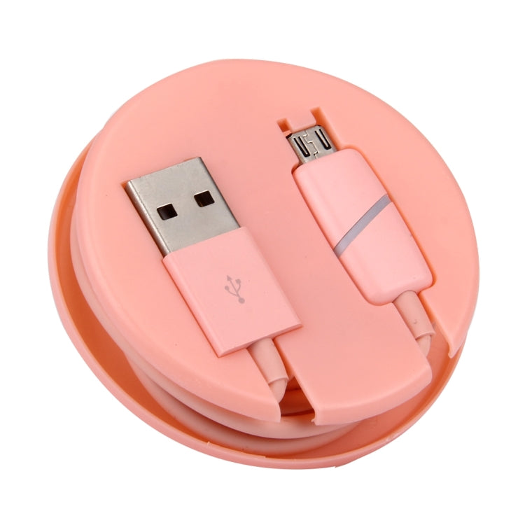 1M Circular Bobbin Gift Box Style Micro USB to USB 2.0 Data Sync Cable with LED Indicator Light, For Samsung, HTC, Sony, Huawei, Xiaomi(Pink)