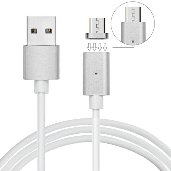 1m Metal Head Magnetic Micro USB to USB Data Sync Charging Cable, For Samsung, Huawei, HTC, Xiaomi Mobile Phones(Silver)