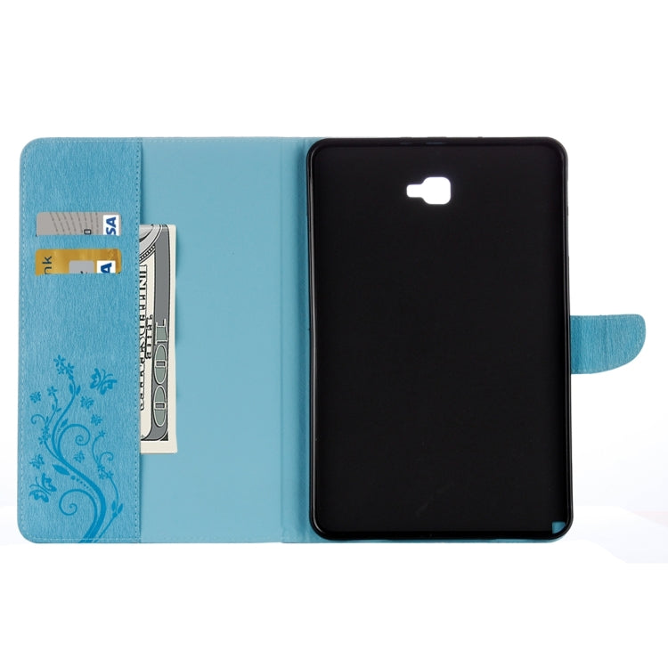 For Galaxy Tab A 10.1 (2016) / P580 Butterflies Love Flowers Embossing Horizontal Flip Leather Case with Holder & Card Slots & Wallet(Blue)