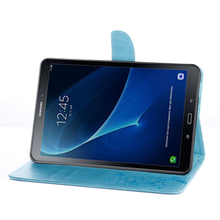 For Galaxy Tab A 10.1 (2016) / P580 Butterflies Love Flowers Embossing Horizontal Flip Leather Case with Holder & Card Slots & Wallet(Blue)