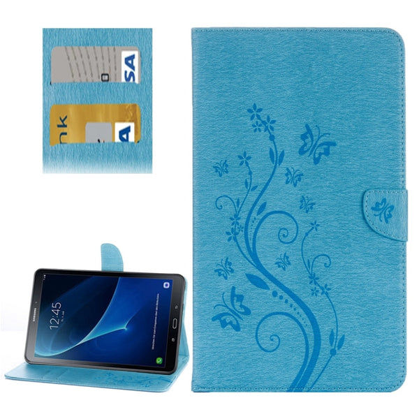 For Galaxy Tab A 10.1 (2016) / P580 Butterflies Love Flowers Embossing Horizontal Flip Leather Case with Holder & Card Slots & Wallet(Blue)