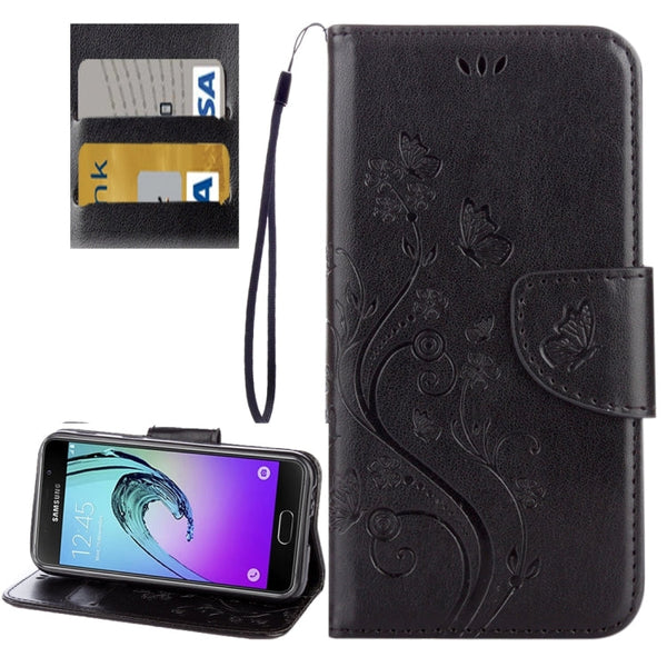 For Galaxy A5 (2017) / A520 Butterflies Love Flowers Embossing Horizontal Flip Leather Case with Holder & Card Slots & Wallet & Lanyard(Black)