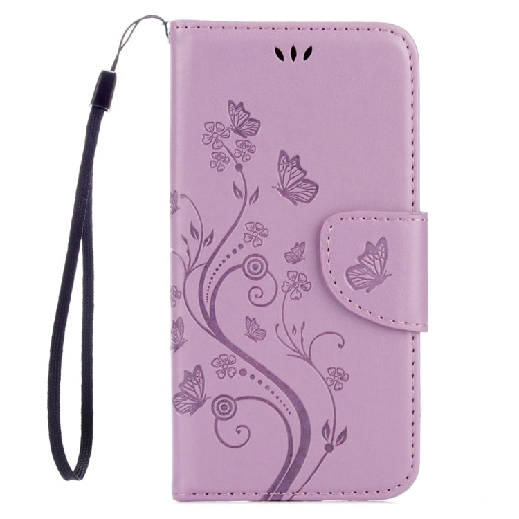 For Galaxy A5 (2017) / A520 Butterflies Love Flowers Embossing Horizontal Flip Leather Case with Holder & Card Slots & Wallet & Lanyard(Light Purple)