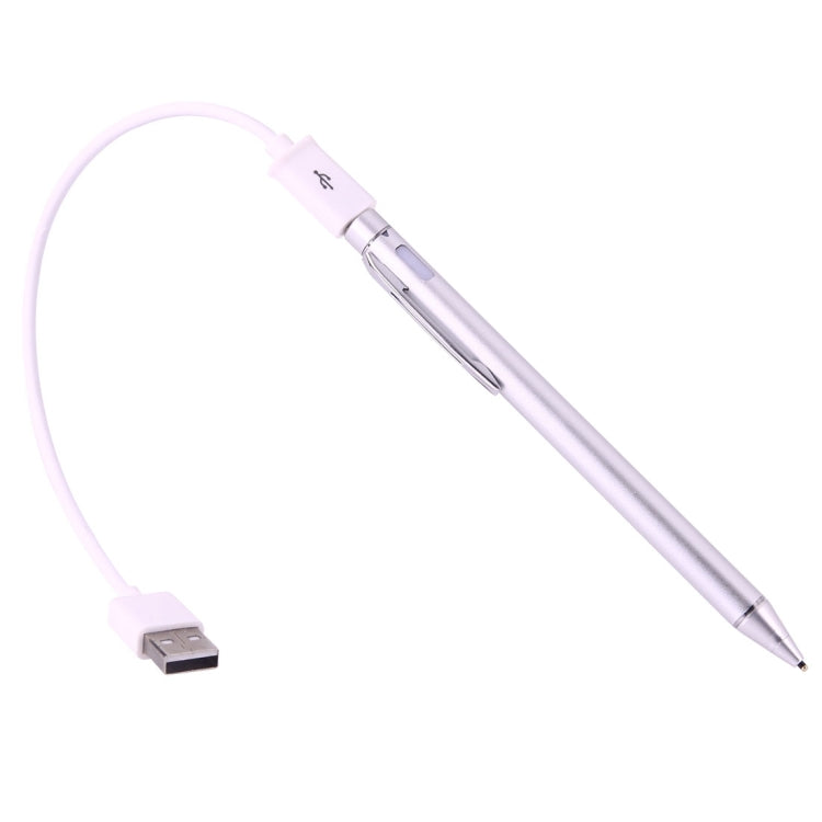 Universal Rechargeable Capacitive Touch Screen Stylus Pen with 2.3mm Superfine Metal Nib, For iPhone, iPad, Samsung, and Other Capacitive Touch Screen Smartphones or Tablet PC(Silver)