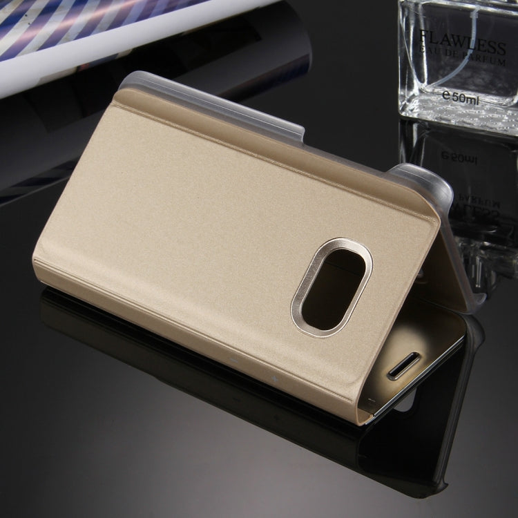 For Galaxy A7 (2017) / A720 Electroplating Mirror Horizontal Flip Leather Case with Holder(Gold)