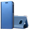 For Galaxy A7 (2017) / A720 Electroplating Mirror Horizontal Flip Leather Case with Holder(Blue)