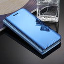 For Galaxy A7 (2017) / A720 Electroplating Mirror Horizontal Flip Leather Case with Holder(Blue)