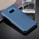 For Galaxy A7 (2017) / A720 Electroplating Mirror Horizontal Flip Leather Case with Holder(Blue)