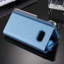 For Galaxy A7 (2017) / A720 Electroplating Mirror Horizontal Flip Leather Case with Holder(Blue)