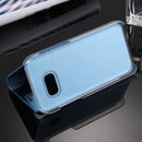 For Galaxy A7 (2017) / A720 Electroplating Mirror Horizontal Flip Leather Case with Holder(Blue)