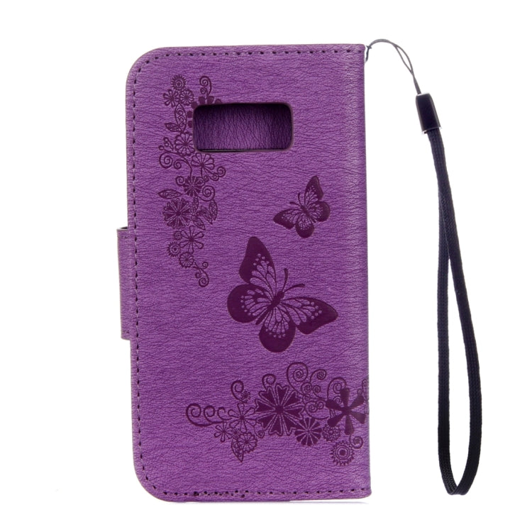 For Galaxy S8 Butterflies Embossing Horizontal Flip Leather Case with Holder & Card Slots & Wallet & Lanyard(Purple)