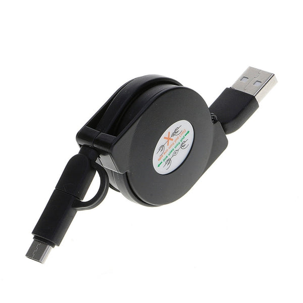 1m 2A Two in One Retractable Micro USB to Type-C Data Sync Charging Cable, For Galaxy, Huawei, Xiaomi, LG, HTC and Other Smart Phones, Rechargeable Devices(Black)
