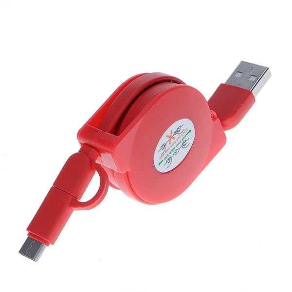 1m 2A Two in One Retractable Micro USB to Type-C Data Sync Charging Cable, For Galaxy, Huawei, Xiaomi, LG, HTC and Other Smart Phones, Rechargeable Devices(Red)