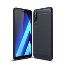 For Galaxy A7 (2018) / A750 Brushed Carbon Fiber Texture TPU Shockproof Anti-slip Soft Protective Back Cover Case(Navy Blue)
