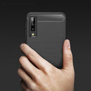 For Galaxy A7 (2018) / A750 Brushed Carbon Fiber Texture TPU Shockproof Anti-slip Soft Protective Back Cover Case(Navy Blue)