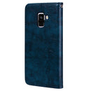 For Galaxy A8 (2018) Business Style Oil Wax Texture Horizontal Flip Leather Case with Holder & Card Slots & Wallet(Blue)