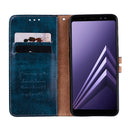 For Galaxy A8 (2018) Business Style Oil Wax Texture Horizontal Flip Leather Case with Holder & Card Slots & Wallet(Blue)