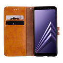 For Galaxy A8 (2018) Business Style Oil Wax Texture Horizontal Flip Leather Case with Holder & Card Slots & Wallet(Brown)