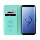 For Galaxy S9 Rose Embossed Horizontal Flip Environmental PU Leather Case with Holder & Card Slots & Wallet(Green)