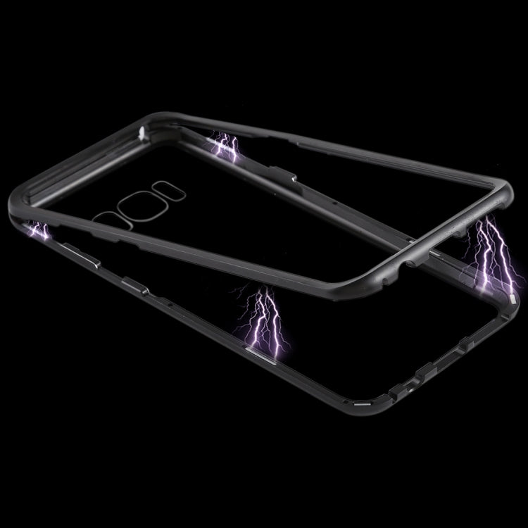 Magnetic Metal Frame Tempered Glass Case for Galaxy S8(Black)