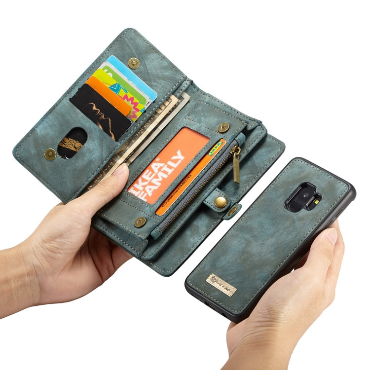 CaseMe for Galaxy S9+ Detachable Multifunctional Horizontal Flip Leather Case with Card Slot & Holder & Zipper Wallet & Photo Frame(Blue)
