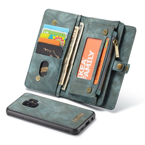 CaseMe for Galaxy S9+ Detachable Multifunctional Horizontal Flip Leather Case with Card Slot & Holder & Zipper Wallet & Photo Frame(Blue)