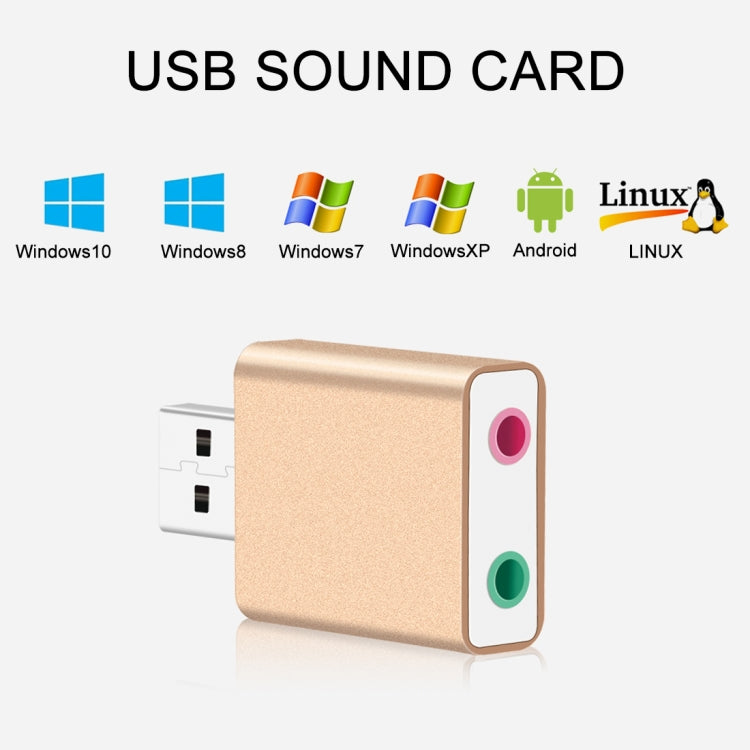 Aluminum Shell 3.5mm Jack External USB Sound Card HIFI Magic Voice 7.1 Channel Adapter Free Drive for Computer, Desktop, Speakers, Headset, Microphone(Gold)