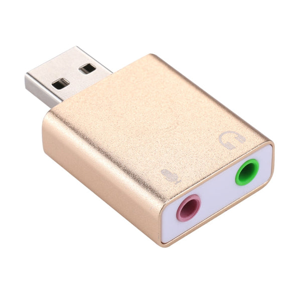 Aluminum Shell 3.5mm Jack External USB Sound Card HIFI Magic Voice 7.1 Channel Adapter Free Drive for Computer, Desktop, Speakers, Headset, Microphone(Gold)