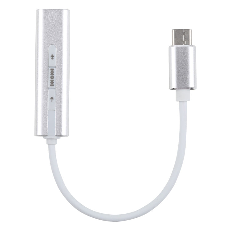 Aluminum Shell 3.5mm Jack External USB-C / Type-C Sound Card HIFI Magic Voice 7.1 Channel Converter Adapter Free Drive(Silver)