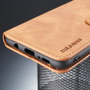 DG.MING Retro Oil Side Horizontal Flip Case for Galaxy A9 (2018), with Holder & Card Slots & Wallet (Brown)