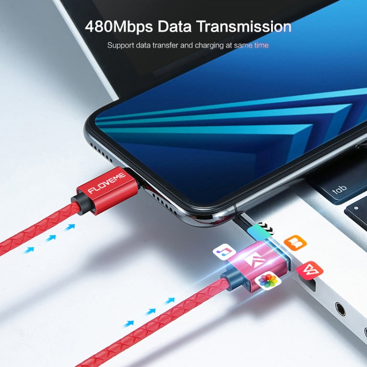 FLOVEME 1m 3A USB to Micro USB Magnetic Embossed PET Fast Charging & Data Cable(Black)